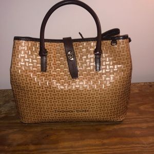 Tan basket weave Dooney and Bourke